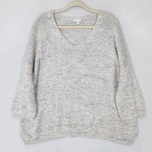 J Jill Sweater Womens XL Gray Speckled Linen Blend Knit V Neck Casual Pullover
